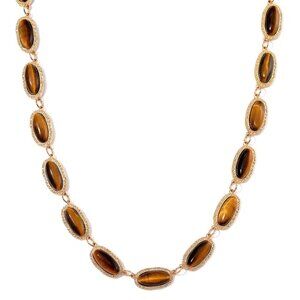 Women's Yellow Tigers Eye Necklace in Goldtone